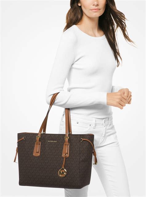 michael kors voyager medium logo mixed-media tote bag|Michael Kors voyager tote merlot.